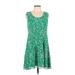 Banana Republic Factory Store Casual Dress - A-Line Scoop Neck Sleeveless: Green Floral Dresses - Women's Size 8