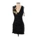 Jessica McClintock Cocktail Dress - Party V Neck Sleeveless: Black Solid Dresses - New - Women's Size 6