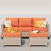 Ebern Designs Bonnita 76" Wide Outdoor Wicker Patio Sofa w/ Cushions Wicker/Rattan in Orange/Red | 28 H x 76 W x 28 D in | Wayfair