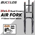 BUCKLOS Dual Crown 20 pollici Ebike Fat Bike Forcella 20*4.0 E-bike Forcella a sospensione pneumatica 180mm Viaggio Spiaggia Snow Bike Forcella Parti di biciclette