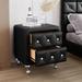 PU Nightstand with 2 Drawers and Crystal Handle, Storage Bedside Table