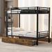 Black Twin over Twin Metal Frame Bunk Bed with 2 Storage Drawers, Converts to 2 Twin Size Beds