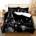 Home Bed Set Black Luxury Duvet Cover Set 3D Eiffel Tower Printed Hot Sale Quilt Covers California King(98 x104 )