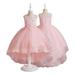 KYAIGUO Toddler Kids Wedding Tulle Dresses with Train for Girls Maxi High Low Gown Dance Tutus Handmade V-Neck Tulle Evening Wedding Pageant Special Occasion