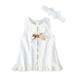 Wiueurtly Toddler Girl Clothes 5t Girl s Wear Round Collar Pure Color Lace Short Sleeve Dress Bow Scarf Suit