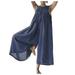 Casual Pants For Women 2023 Trendy Women Casual Solid Cotton Linen Romper Long Playsuit Zipper Short Sleeve Jumpsuit Navy-C M