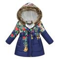 Baby Deals!Toddler Girl Clothes Clearance Winter Coats for Girls Clearance Hooded Fleece Jacket Kids Toddler Flower Print Parka Outwear Warm Windproof Coat Cotton Puffer Hooded Jacket 2-11 Years