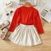 eczipvz Baby Girl Clothes Toddler Kids Baby Girls Long Sleeve Red T Shirt Tops Button Pleated Skirts 2PCS Princess Outfits Big (Red 1-2 Years)