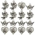 18 Pcs Heart Earrings Dangle Silver Angel Pendant Cherubs Charm Hoop Drop Shaped Beads Charms for Crafts