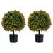 BULYAXIA 22 Artificial Boxwood Topiary Tree 2 Pack Faux Potted Plant with Orange Fruit and Cement Base Decorative Boxwood Plant for Indoor Outdoor Use (Boxwood Tree with Fruit)