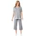 Plus Size Women's Striped Inset & Capri Set by Woman Within in Heather Grey Mini Stripe (Size 30/32) Pants