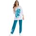 Plus Size Women's Floral Tee and Pant Set by Woman Within in Deep Teal Floral Placement (Size M)