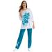 Plus Size Women's Floral Tee and Pant Set by Woman Within in Deep Teal Floral Placement (Size 3X)