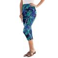 Plus Size Women's Essential Stretch Capri Legging by Roaman's in Ultra Blue Tropical Leaves (Size 14/16) Activewear Workout Yoga Pants