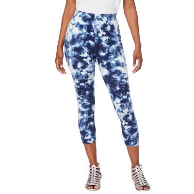 Plus Size Women's Essential Stretch Capri Legging by Roaman's in Navy Acid Tie Dye (Size 38/40) Activewear Workout Yoga Pants