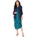 Plus Size Women's Three-Quarter Sleeve Jacket Dress Set with Button Front by Roaman's in Navy Swirly Paisley (Size 30 W)