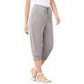 Plus Size Women's Drawstring Soft Knit Capri Pant by Roaman's in Medium Heather Grey (Size 5X)