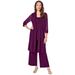 Plus Size Women's Three-Piece Lace & Sequin Duster Pant Set by Roaman's in Dark Berry (Size 16 W) Formal Evening