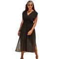 Plus Size Women's Surplice Maxi Cover Up Dress by Swimsuits For All in Black Gold (Size 6/8)