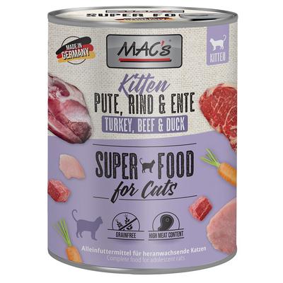 6x800g Kitten Turkey, Beef, Duck MAC's Cat Wet Cat Food
