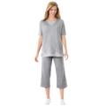 Plus Size Women's Striped Inset & Capri Set by Woman Within in Heather Grey Mini Stripe (Size 34/36) Pants
