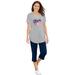 Plus Size Women's Two-Piece V-Neck Tunic & Capri Set by Woman Within in Heather Grey Americana Heart (Size 5X)