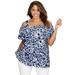 Plus Size Women's Cold Shoulder Ruffle Tunic by Jessica London in Navy Scroll Medallion (Size 12) Long Shirt