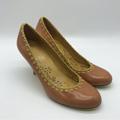 Nine West Shoes | Nine West Pumps Tan Nude And Yellow Crochet High Heel Womens Shoes Sz 6.5 Medium | Color: Tan/Yellow | Size: 6.5