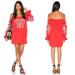 Free People Dresses | Free People Red Fleur Du Jour Embroidered Mini Off The Shoulder Dress Size M | Color: Red | Size: M