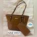 Nine West Bags | Nine West Suede Crocodile Faux Leather Brown Satchel Handbag | Color: Brown/Gold | Size: Os