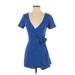 Zara Romper Plunge Short sleeves: Blue Solid Rompers - Women's Size Small