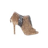 Boutique 9 Ankle Boots: Slip-on Stiletto Boho Chic Tan Leopard Print Shoes - Women's Size 7 - Peep Toe