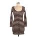 Topshop Casual Dress - Bodycon Scoop Neck 3/4 sleeves: Brown Stripes Dresses - Women's Size 6