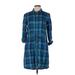 Noisy May Casual Dress - Mini Collared 3/4 sleeves: Blue Print Dresses - Women's Size Large