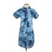 Cynthia Rowley TJX Casual Dress - Shirtdress Collared Short sleeves: Blue Tie-dye Dresses - Women's Size Small