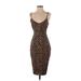 Likely Casual Dress - Midi Plunge Sleeveless: Brown Leopard Print Dresses - Women's Size 2