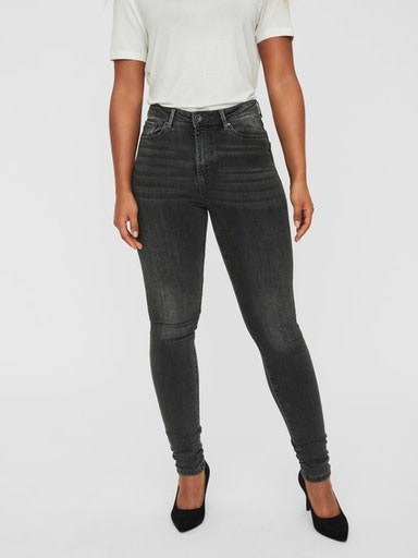 Skinny-fit-Jeans VERO MODA "VMSOPHIA HR SKINNY JEANS AM203 NOOS", Damen, Gr. XL (42), Länge 30, blau (dunkelgrau denim), Denim/Jeans, Obermaterial: 77% Baumwolle, 21% Polyester, 2% Elasthan, unifarben, skinny fit, Jeans