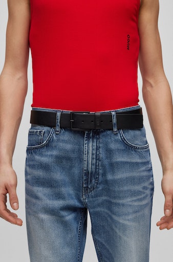 Ledergürtel HUGO "Gionios-B_Sz40", Herren, Gr. 110, schwarz, Leder, unifarben, Basic, Gürtel Ledergürtel, Boss-Prägung am Verschluss, rote Ziernaht