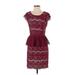 Maeve Casual Dress - Party Scoop Neck Short sleeves: Burgundy Print Dresses - Women's Size Small