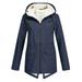 iOPQO Womens Jacket Rain Jacket Women Women Outdoor Loose Plush Solid Plus Thick Warm Women Hooded Raincoat Size Windproof Winter Outdoor Women s Coat Coats for Women Winter Coat Navy 3XL