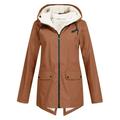 iOPQO Womens Jacket Rain Jacket Women Women Outdoor Loose Plush Solid Plus Thick Warm Women Hooded Raincoat Size Windproof Winter Outdoor Women s Coat Coats for Women Winter Coat Khaki L