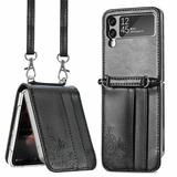 Z Flip 3 Case 2021 Galaxy Z Flip 3 Wallet Case Premium PU Leather Protective Wallet Case with Cards Holders Shoulder Strap Phone Cover for Samsung Galaxy Z Flip 3 2021 5G Black