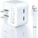 35W PD Foldable Dual USB-Type-C Port Compact Input Home / Travel Power Adapter Plug Wall Charger with 6FT Charging Port USB-C to Type-C Cord Charger Cable White For LG Velvet