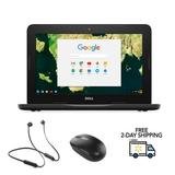 Refurbished Dell Chromebook 11 Celeron N3060 2GB RAM 11-3180 16GB SSD 11.6 LED (Grade A+) w/ Neckband Earbuds and Mouse