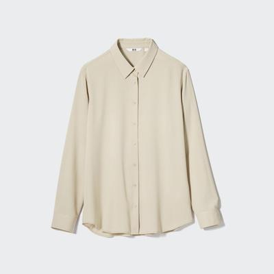Uniqlo - Rayon Long Sleeved Blouse - Beige - L