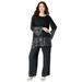 Plus Size Women's Sequin-Embellished Pantset by Roaman's in Black (Size 24 W)