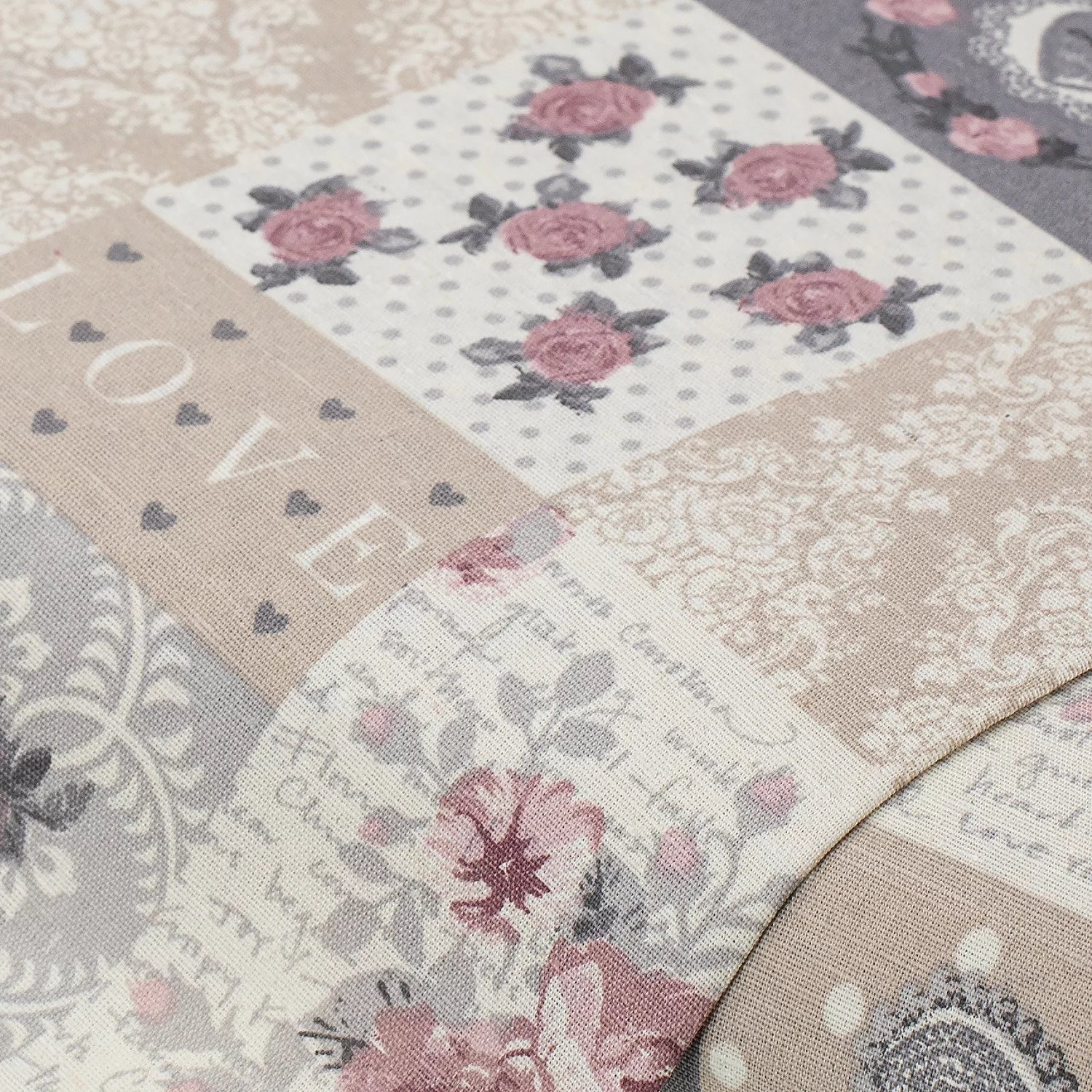 Dekostoff Vintage, grau/rosé/beige Image