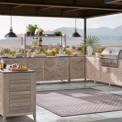 Westport Outdoor Kitchen in Weathered Teak - Grill Cabinet - Frontgate