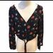 American Eagle Outfitters Tops | Aeo American Eagle Black Red Floral Crop Blouse Tie Front Xs 0 2 Button Front | Color: Black/Red | Size: Xs