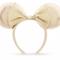 Disney Accessories | 2022 Disney Parks Almond Pearl Oatmeal Fabric Bow Minnie Mouse Ears Headband | Color: Gold | Size: Os